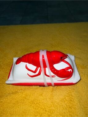 Red Lobster Ceramic Butter Dish - Red and White